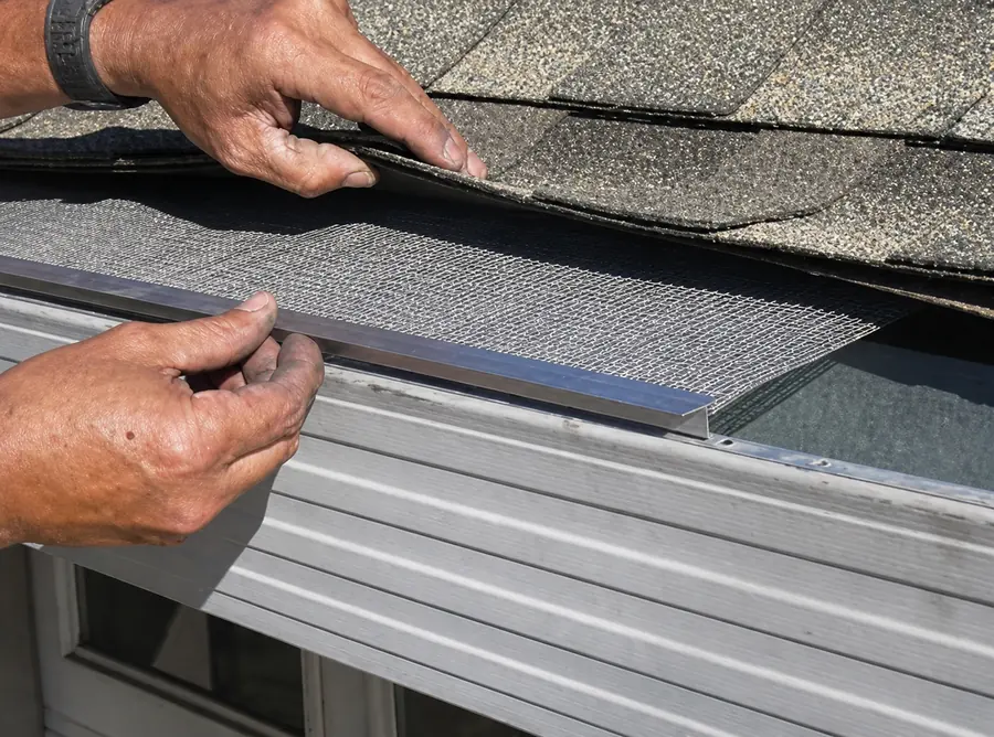 Gutter guard being fitted along a Houston gutter run